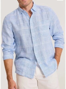Tommy Bahama Paradisio Plaid Soft Light Blue Linen Button-Down Shirt XXXL